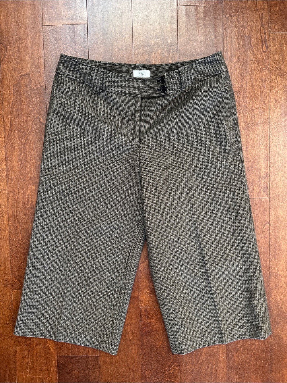 LOFT Marisa Herringbone Cropped Capris Wide Leg Trousers, Fall Staple, Size 12
